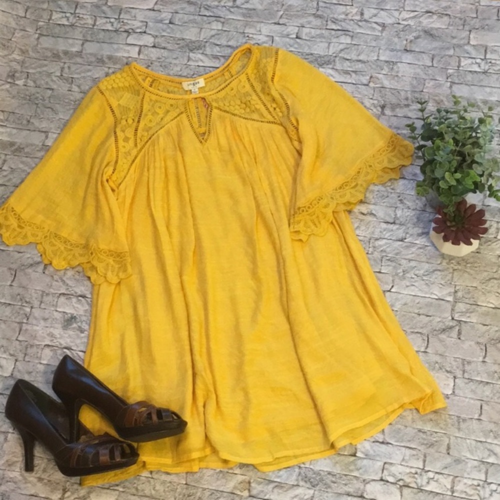 Goldenrod Tunic/Mini Dress with Lace Detail